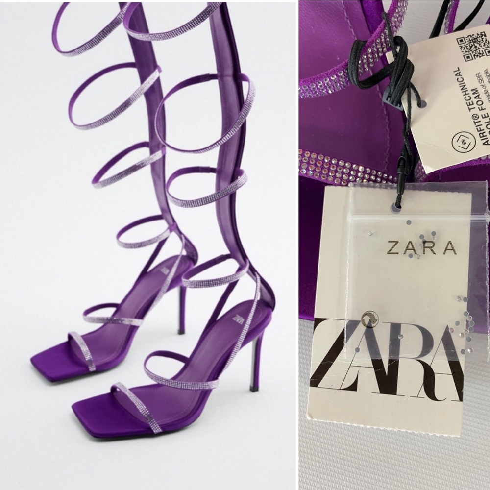 Zara Purple Strappy Crystal Gladiator Heels